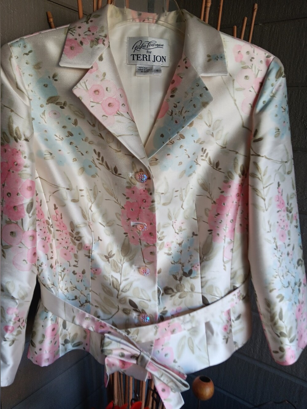 Vintage Rickie Freeman For Teri Jon 100% Silk Floral Jacket Skirt Set Size 6 - Picture 4 of 7